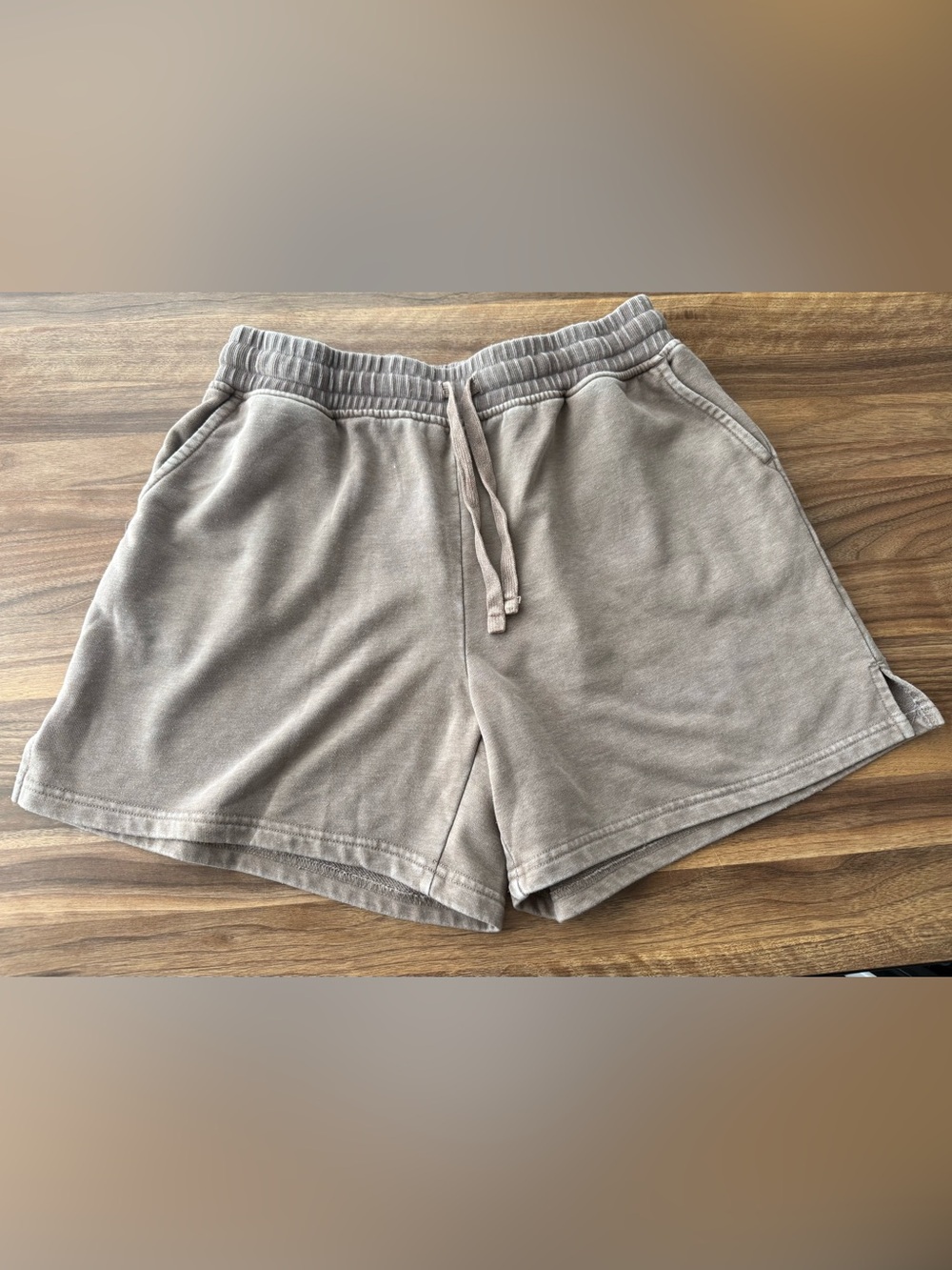 Acid Wash Taupe Lounge Swear Shorts with Pockets